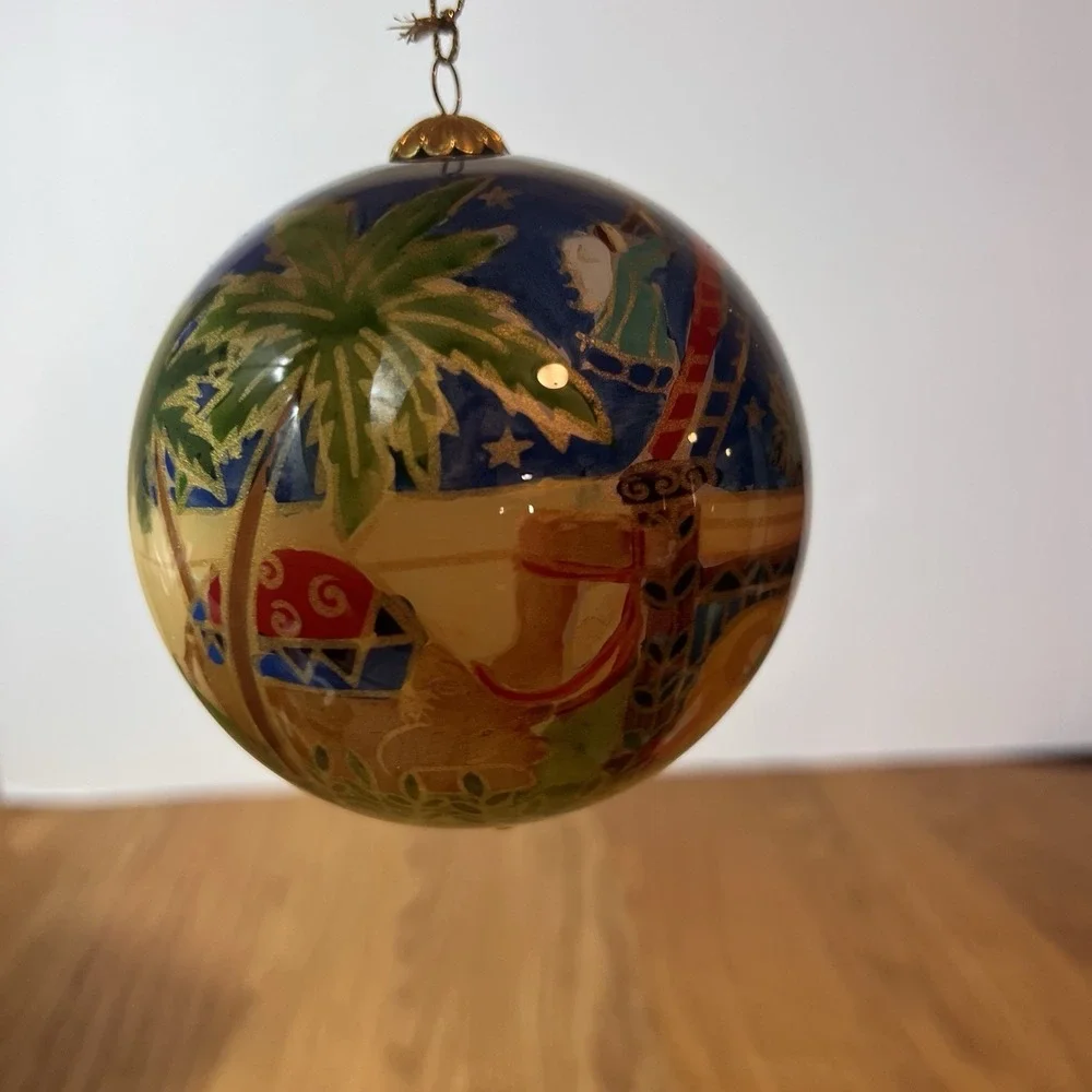 2010 Pier 1 Li Bien Nativity Reverse Painted Glass Christmas Ornament w Box